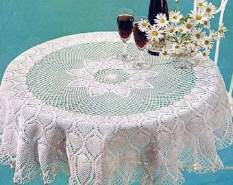 Pineapple lace tablecloth crochet vintage pattern Round floral tablecloth Size: 37 ins 94 cm – in English Chart only #S536*