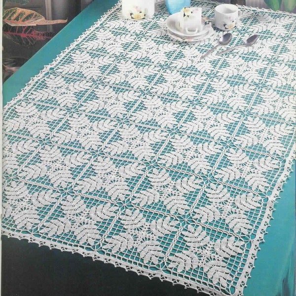 Patchwork lace tablecloth crochet pattern Size: 40 x 25 ins 101 x 64 cm Rectangular table cover Vintage crochet pattern – Chart #S216*