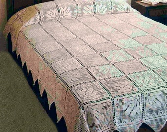 Filet crochet bedspread vintage pattern Size: 262 x 182 cm Floral lace Bed cover Throw Blanket Bedspread crochet pattern – Chart #S222*