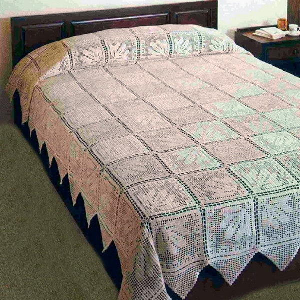 Filet gehaakte sprei vintage patroon Afmeting: 262 x 182 cm Bloemenkant Bedovertrek Gooi Deken Sprei haakpatroon – Tabel #S222*