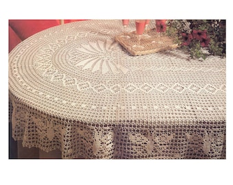 Filet Crochet Pattern Oval Tablecloth | Size: about 57 x 84 inches| diagram only - no words| Download PDF Chart Crochet Pattern # C923*