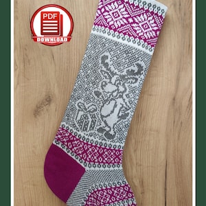 Knit Reindeer Stocking Pattern Fair Isle Christmas Stocking Large Santa ...