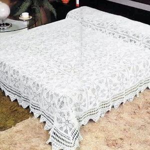 Patrón de crochet para colcha de encaje Tamaño: 102 x 118 pulgadas 260 x 300 cm Funda de cama con motivo de borde festoneado Patrón de crochet vintage para manta – Gráfico n.° D292*