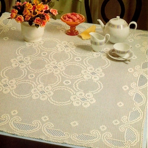 Patrón vintage de mantel de crochet de filete Tamaño: aproximadamente 43 pulgadas Camino de mesa de encaje Patrón de crochet de mantel cuadrado – Gráfico para descargar en PDF #C916*