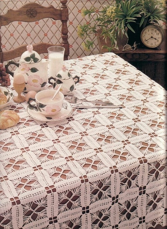 PDF Vintage Chart Crochet Pattern Table Cloth of Motifs| Crochet Tablecloth Chart # D204*
