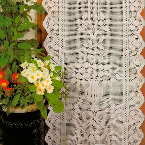 Filet Lacy Curtains Crochet Pattern Size: 24x59 ins 60x148 cm Country Cottage Kitchen Style Curtains Vintage Crochet Pattern – Chart #158*