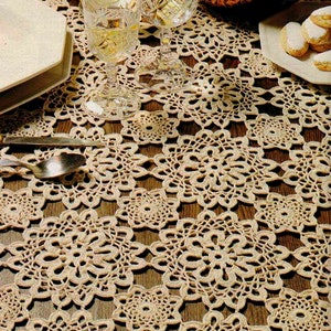 Vintage Crochet Pattern to make Lace Floral Motifs Tablecloth  |74x 54 in| Crochet Pattern with Chart #  S23*