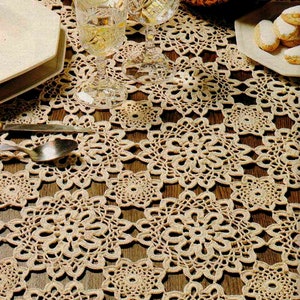 レースの花柄のテーブルクロスを作るためのヴィンテージかぎ針編みパターン | 74 x 54 インチ | かぎ針編みパターンとチャート # S23*