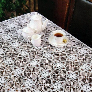 Patrón de crochet para mantel de piña con motivos de cuadrados de encaje / Tamaño: 95 cm x 75 cm / PDF imprimible Patrón de crochet vintage - Gráfico n.° A814*