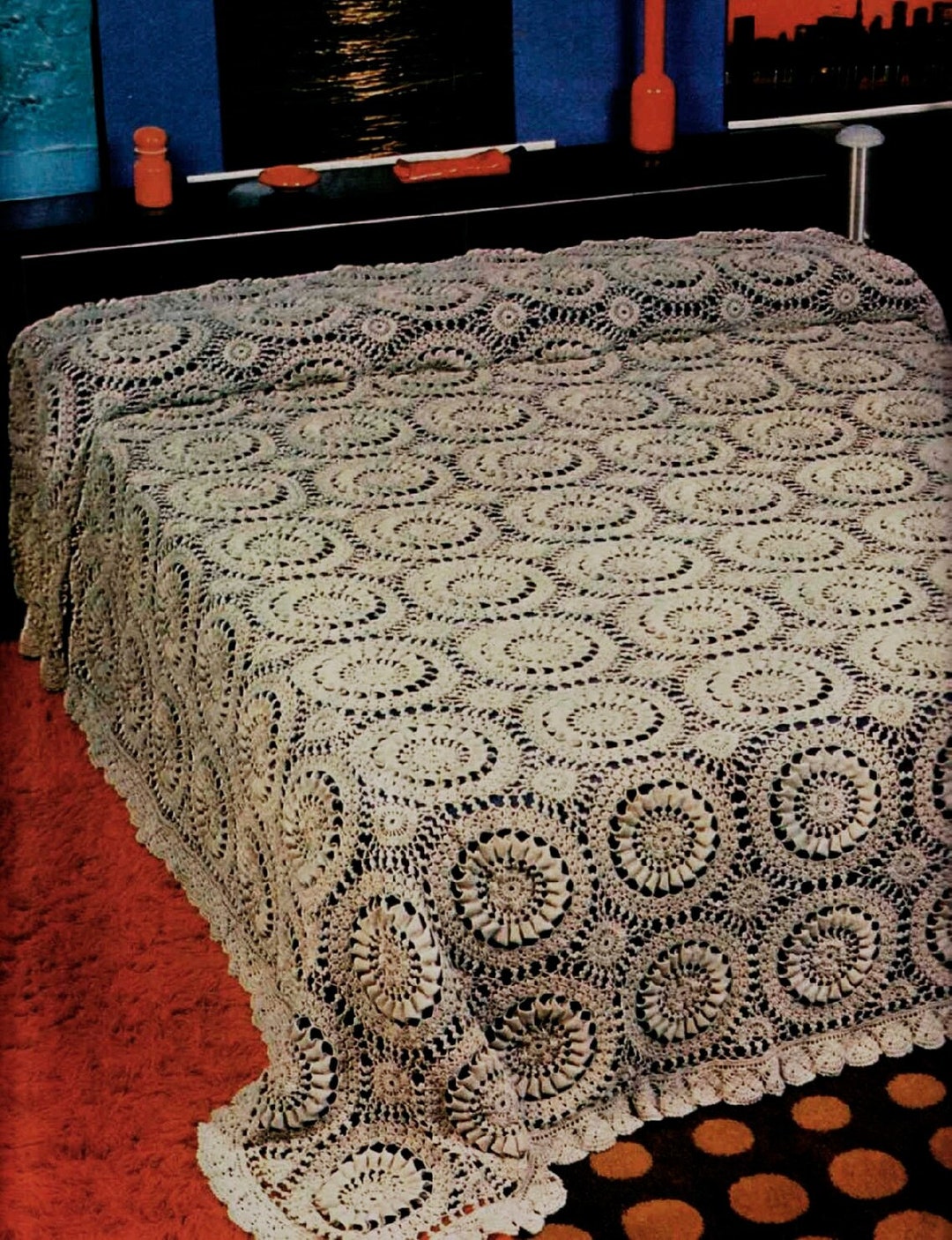 Lace Bedspread Crochet Pattern Size 249x270 Cm 100x108 Ins Etsy