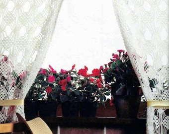 Vintage Lace Curtains Crochet Pattern Country Cottage Kitchen Style Cobweb Curtains Size: 22 x 56 ins – Chart #C838*