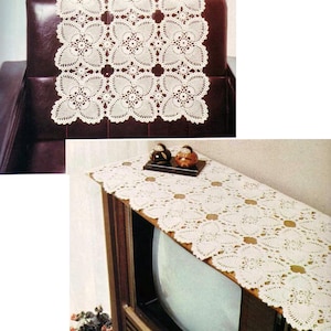 Crochet lace table runner vintage pattern Pineapple chair back TV cover Television set Crochet home decor– Chart #S256*