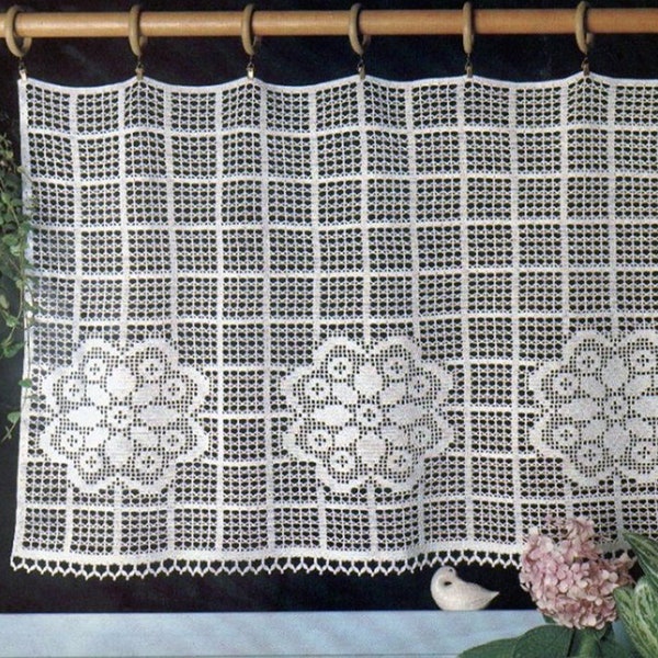 Filet Curtains Crochet Pattern Size: 41 x 24 ins 104 x 61 cm Lacy Curtains Country Cottage Kitchen Style Vintage Pattern – Chart #S345*