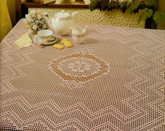 Filet tablecloth crochet vintage pattern Square lace table cover Size: 60 x 62 ins – Chart #490*