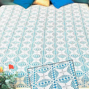 Patchwork bedspread crochet vintage pattern Lace motifs bed cover Decorative throw Size: 90 x 102 ins – Chart #C815*