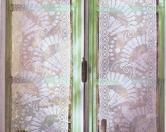 Filet Cotton Lace Curtains Crochet Vintage Pattern Size wide 16 ins x long 46 ins - Chart #C946*