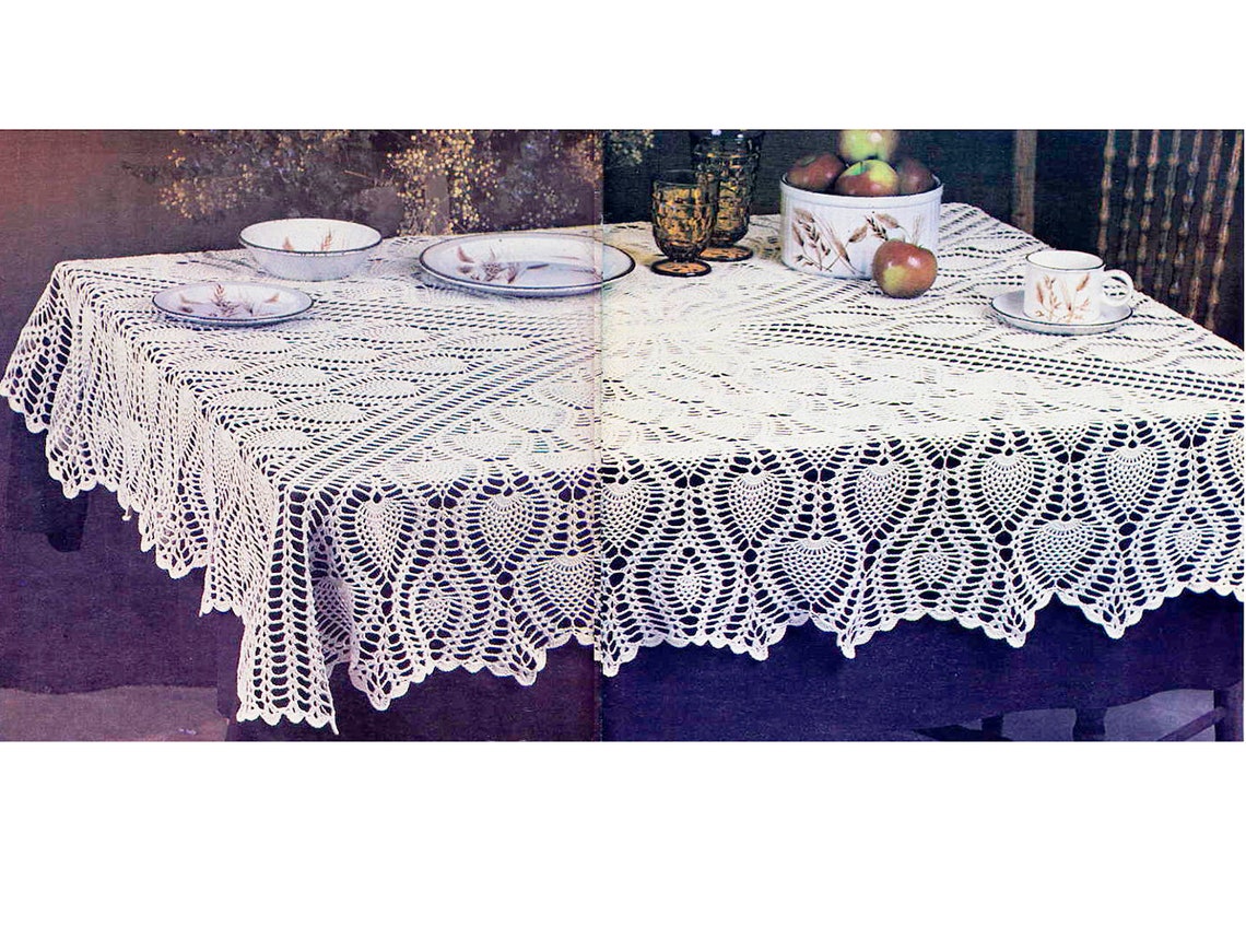 Vintage Crochet Pattern Heirloom Lace Pineapple Tablecloth 50 X 64 In