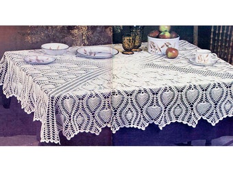 Vintage Crochet Pattern Heirloom Lace Pineapple Tablecloth| 50 x 64 in| 127x163 cm| Word Instruction |PDF Crochet Pattern # 47*
