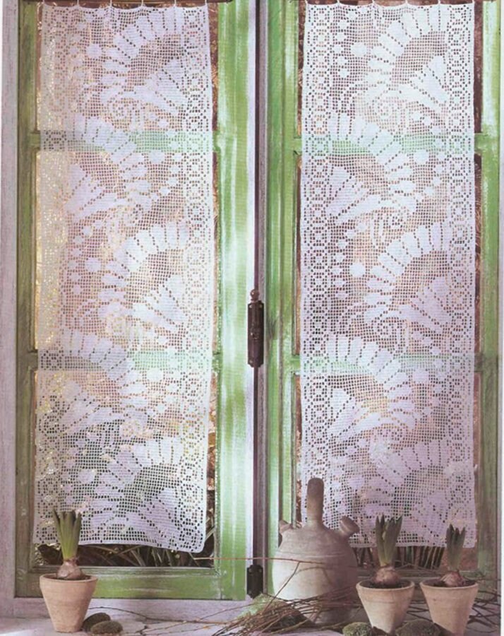 Filet Cotton Lace Curtains Crochet Pattern Size 16"wide x 46"long Vintage Curtains Crochet Pattern Chart Instruction Digital Download #C946*