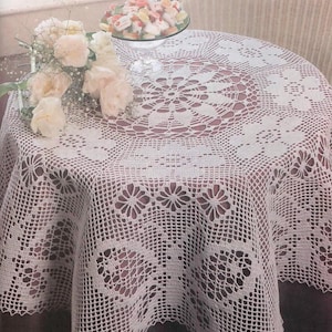 Round lace tablecloth crochet pattern Filet crochet butterfly table cover vintage pattern Size: 50 ins 127 cm - Chart #B352*