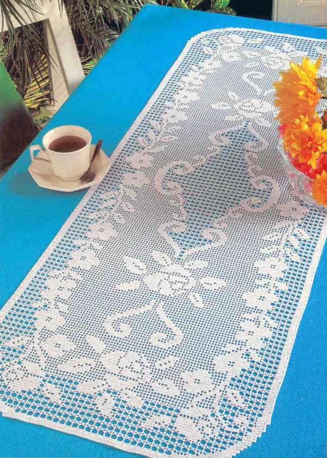 Chart Filet Crochet Pattern Lace Flower Table Runner Instant PDF