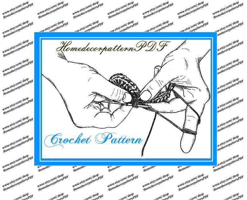 May include: A black and white line drawing of hands crocheting. The text "Homedecorpattern PDF" and "Crochet Pattern" is visible in the image.