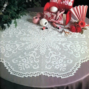 PDF Filet Crochet Pattern Lace Centerpiece| Table Center| size 31&quot;(76cm ) in diameter | Vintage Crochet Pattern - Chart # S549*