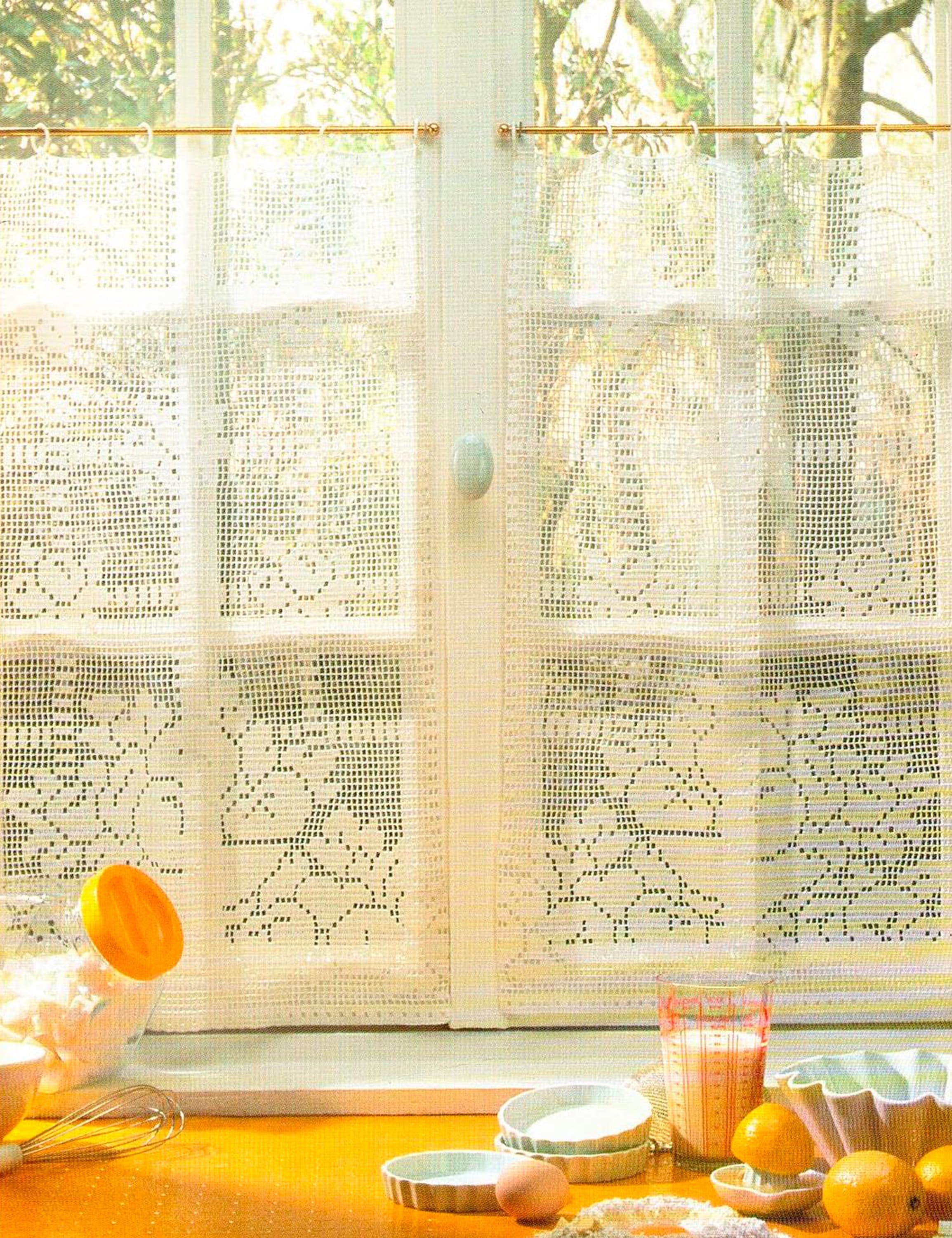 Filet Roses Curtains Crochet Pattern Lace Cafe Curtains Floral