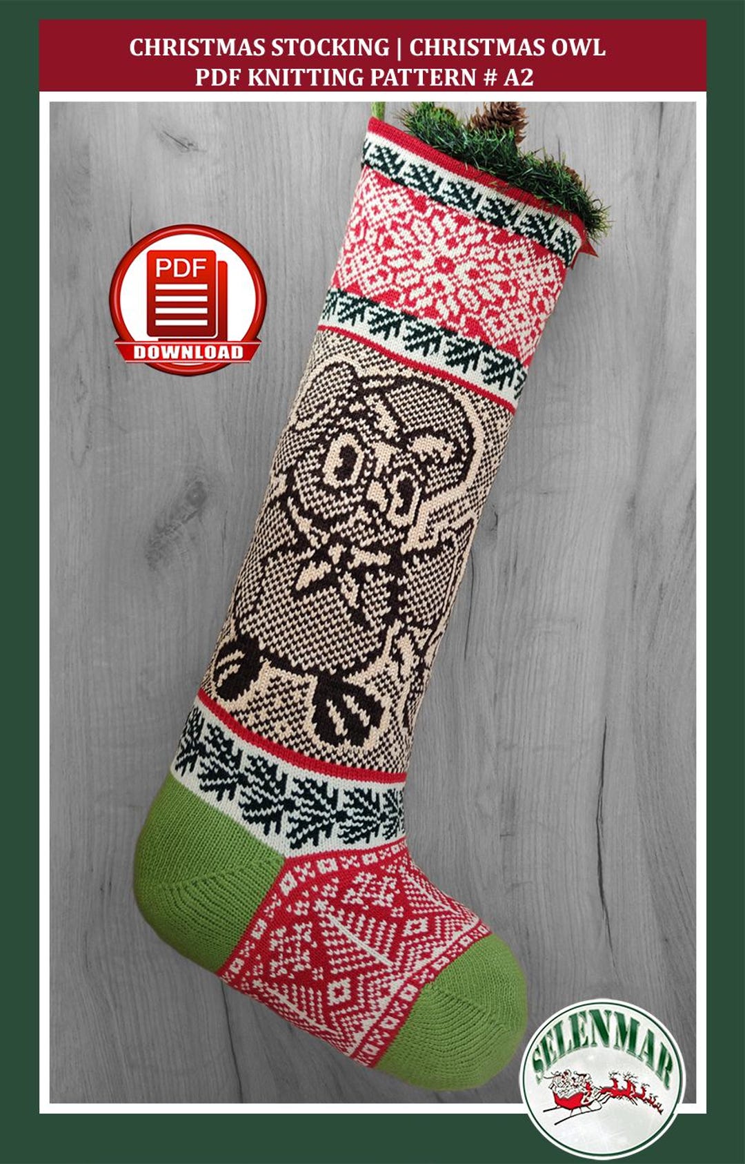 Owl Christmas Stocking Knitting Pattern Santa Sock Nordic Fair Isle ...