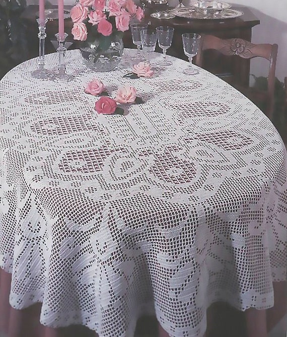 Vintage Chart Filet Crochet Pattern |Filet Crochet Oval Floral Tablecloth | Instant PDF Digital Download Crochet Pattern  # B250*
