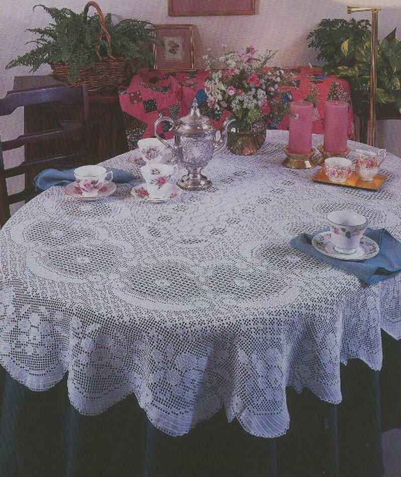 Vintage Chart Filet Crochet Pattern Oval Tablecloth| Table Cloth for Holidays| Instant PDF Digital Download Pattern # D254*