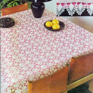 Patrón de crochet para mantel de encaje cuadrado Patrón de crochet vintage para mantel con borde floral Tamaño: 85 x 85 pulgadas 216 x 216 cm – Gráfico n.° S345*