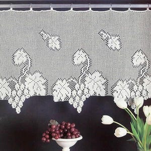 Filet curtains crochet pattern Lacy curtain Kitchen window decor vintage pattern Size: 36 x 20 ins – Chart #B522*