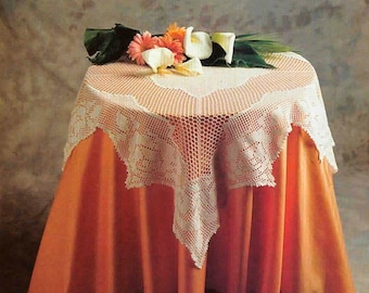 Haakpatroon tafelkleed filetrozenmotieven Haakpatroon filettafelkleed Vintage haakpatroon tafeltopper Grootte: 35 ins vierkant – Tabel #C23*