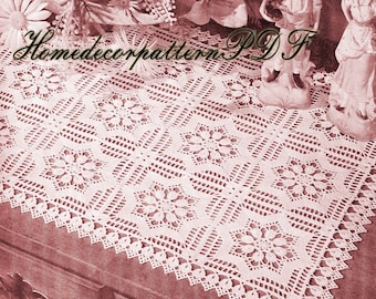 Vintage virkmönster med motiv på bordslöpare|Virkad bufféhalsduk|Bordslöpare|46 x 102 cm| Wordage-instruktioner| PDF-mönster # S298 *