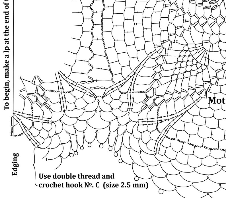 Pattern Bed cover PDF Digital Download Vintage Chart Crochet Pattern # S117* Throw|93 x 68 in Crochet Lace Motif Pineapple Bedspread