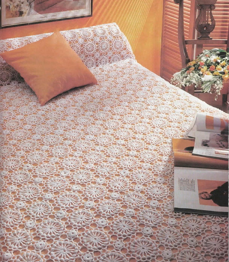 PDF Vintage Crochet Pattern Large Lace Motifs Bedspread Size Etsy