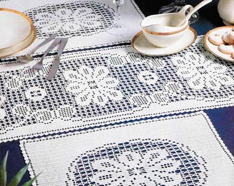 Filet Crochet Placemat Table Runner Vintage Crochet Pattern Lace Dining Table Decoration – Chart #C821*