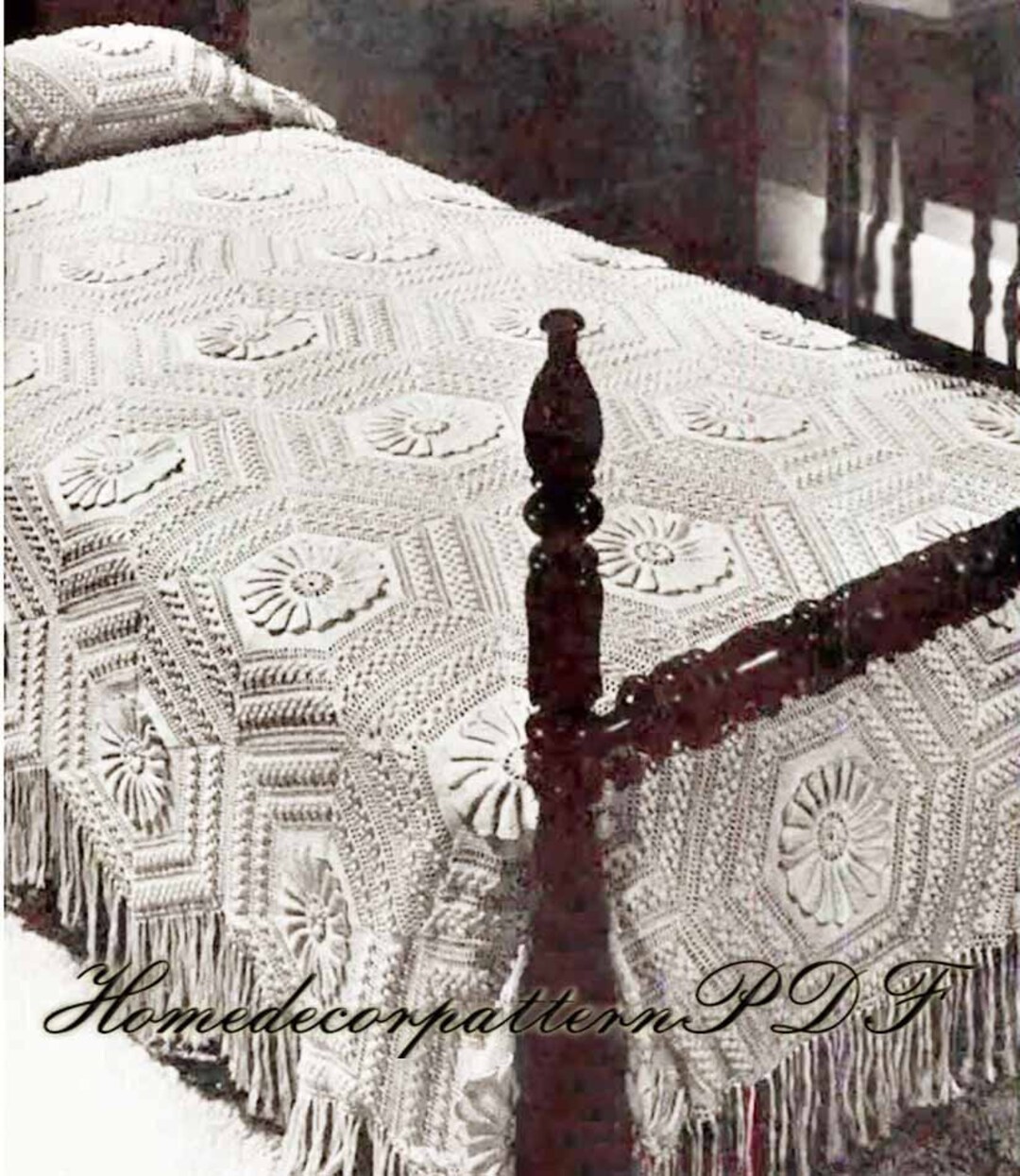 Crochet Hexagons Motifs Sunflower Popcorn Bedspread |86 X 102 Inches ...