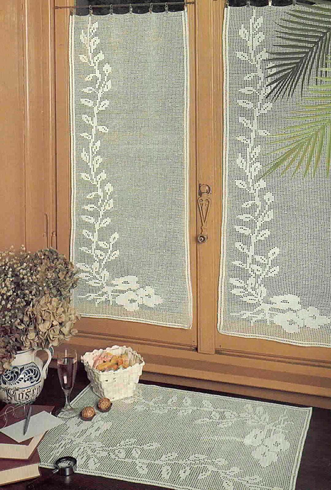 PDF Filet Lace Crochet Pattern Curtains and Mat With Blooms| Size