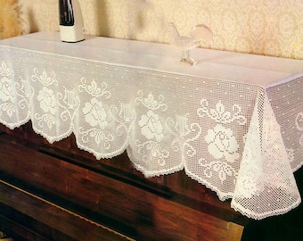 Vintage patroon gehaakte pianohoes Afmetingen: 217 x 83 cm 87 x 34 ins Gehaakte filet rozen Gehaakt bloemenpatroon voor huisdecoratie – Tabel #B544*