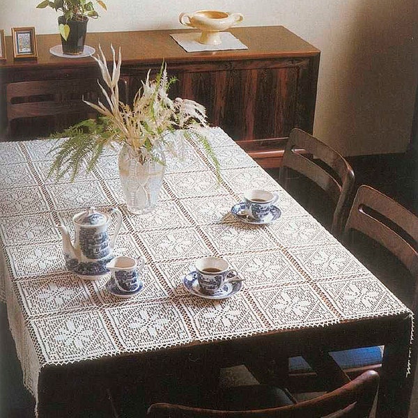 Vintage Chart Filet Crochet Pattern a Beautiful Square Lacy Tablecloth| Size135 cm x135 cm| Crochet Pattern with Chart # S172*
