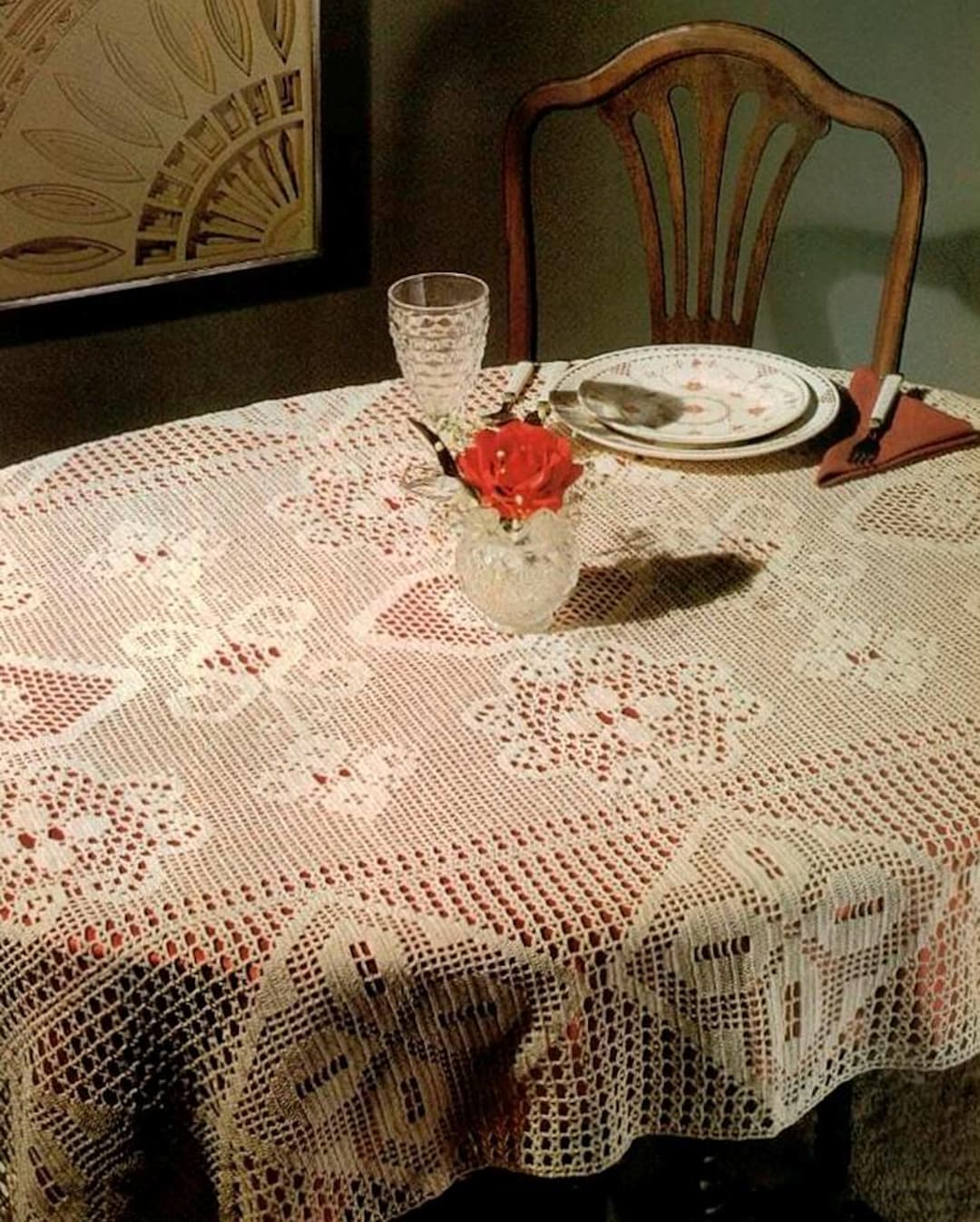 Filet Tablecloth Crochet Pattern Lace Table Cover Rectangle Tablecloth ...