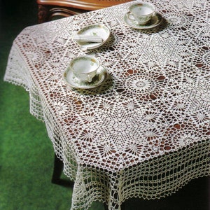 Hermoso mantel cuadrado con motivos octogonales/ 37” (94 cm)/ Patrón de crochet vintage imprimible en PDF solamente Gráfico n.° A801*