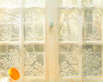 Filet Crochet Pattern Lacy Cafe Curtain Country Cottage Kitchen Style| Size: 20” x 30"| PDF Vintage Crochet Pattern # S138*