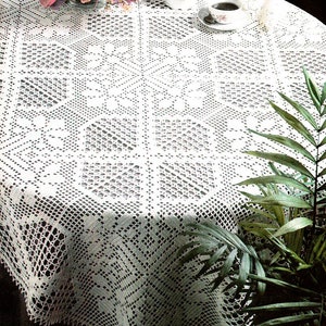Patrón de crochet para mantel de filete cuadrado Tamaño: 120 cm 47 ins Patrón de crochet vintage para mantel de encaje decorativo – Gráfico PDF #C981*