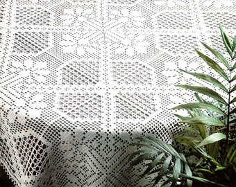 Square filet tablecloth crochet pattern Size: 120 cm 47 ins Decorative lace table cover vintage crochet pattern – Chart PDF #C981*