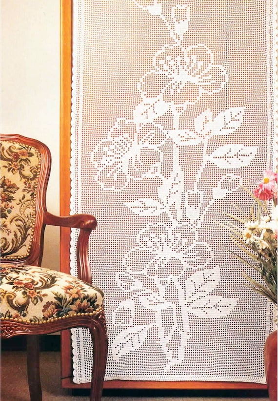 Filet Lace Curtains Crochet Pattern Floral Lace Mesh Net Curtains