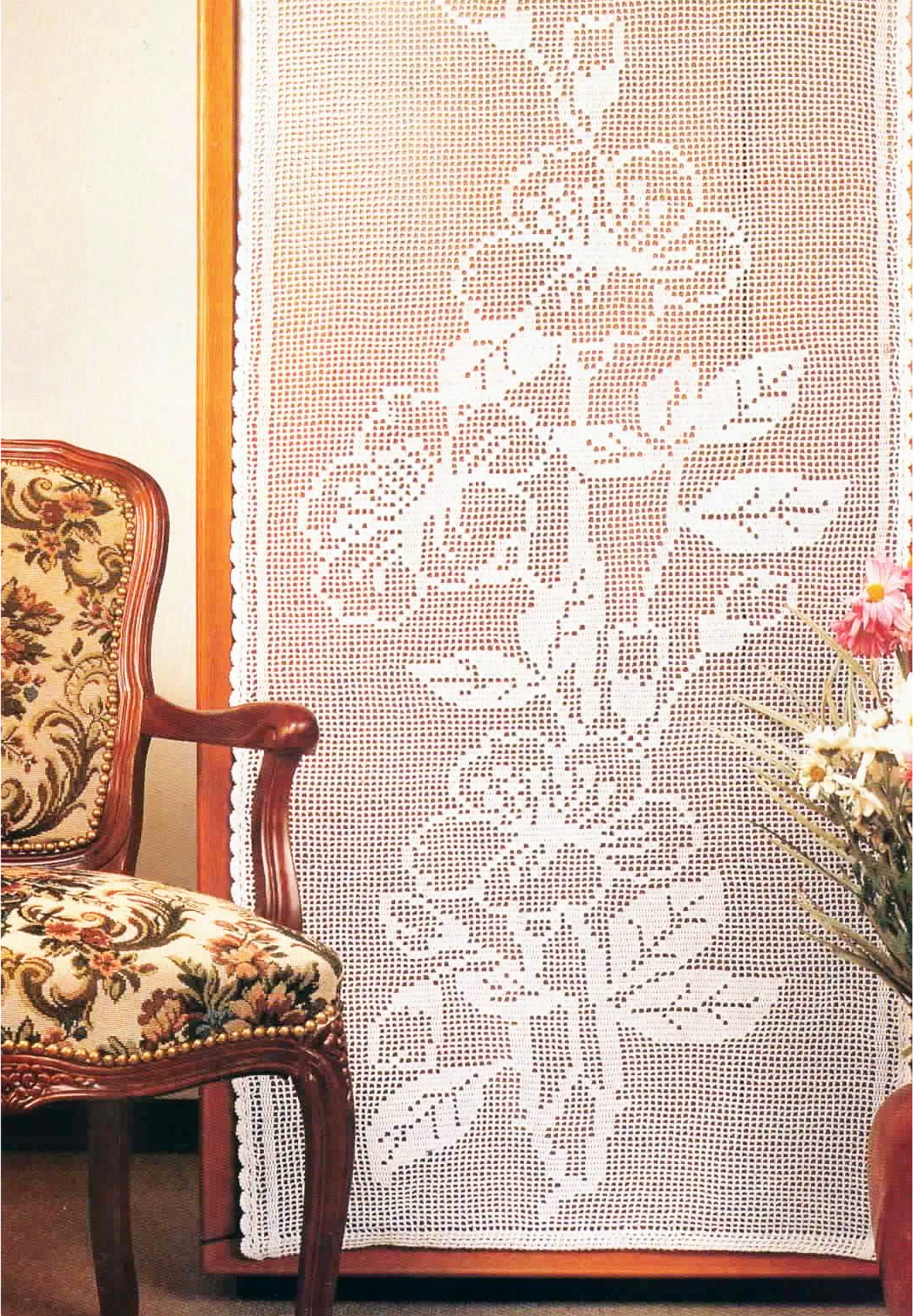 カーテン 1910s French Filet Lace Bed Cover Filet Lace Curtains Crochet Pattern Floral Lace Mesh Net Curtains