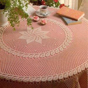 Round lace tablecloth crochet pattern Size: 44 ins Dining net lace table cover vintage crochet pattern – Chart #S57*